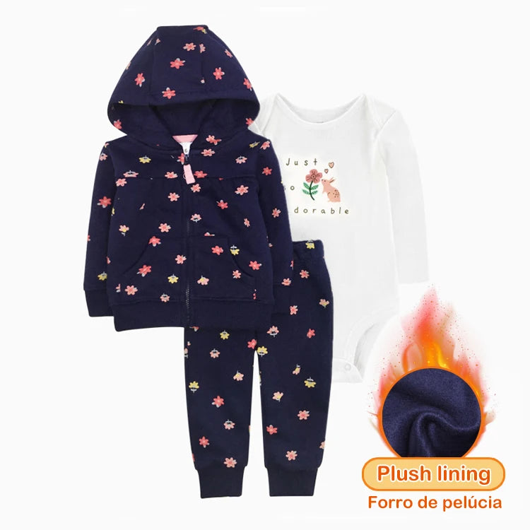 3pcs Baby Clothes Set for Newborns Toddler Girl Boy Clothes Hooded Jacket Trousers + Bodysuits 3pcs Child Sets Infant Outfits