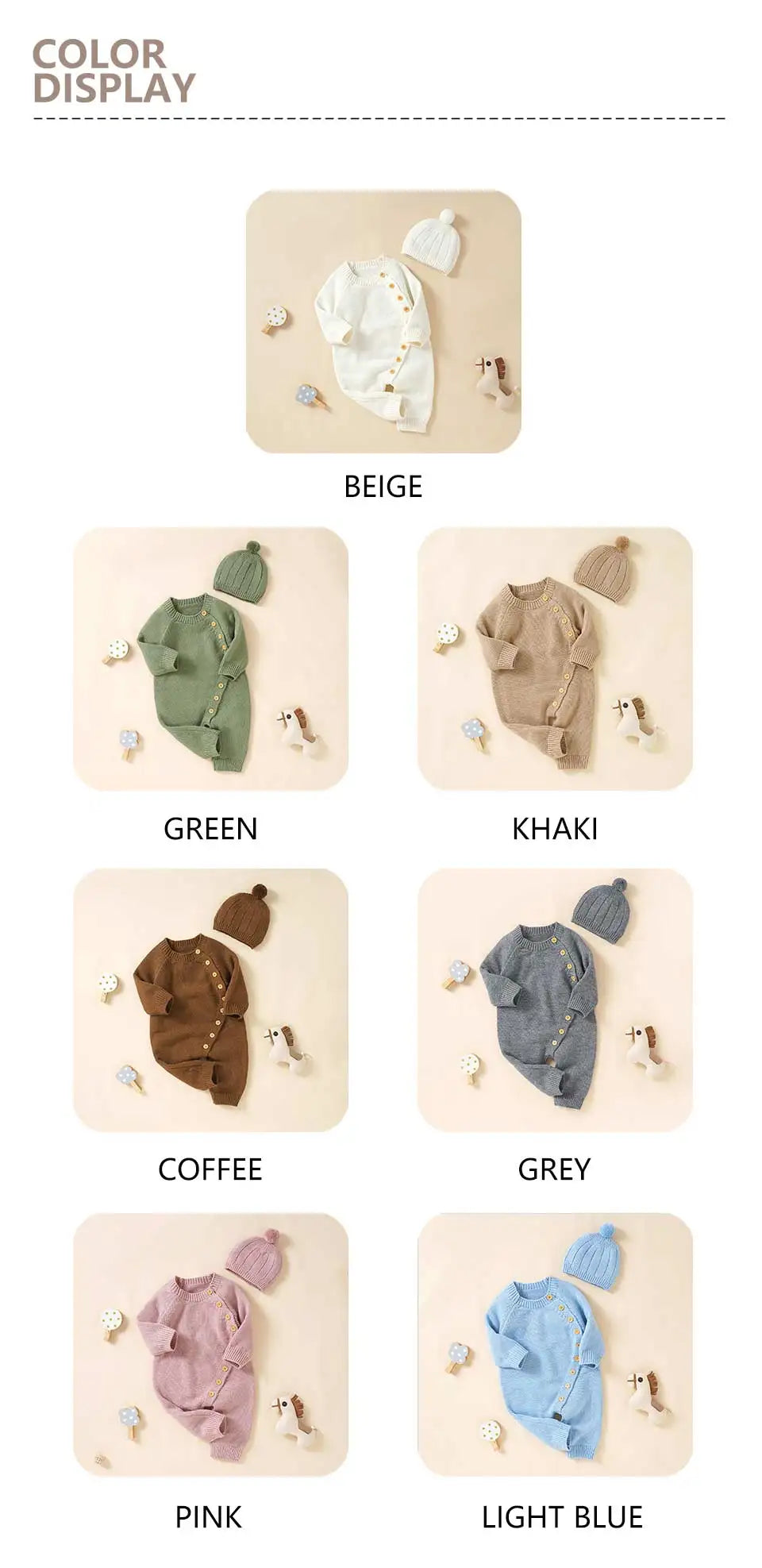 Baby Rompers Clothes Spring Autumn Solid Full Sleeve Knitted Newborn Infant Boys Girls Jumpsuits Hats Outfits Sets 0-18m Costume