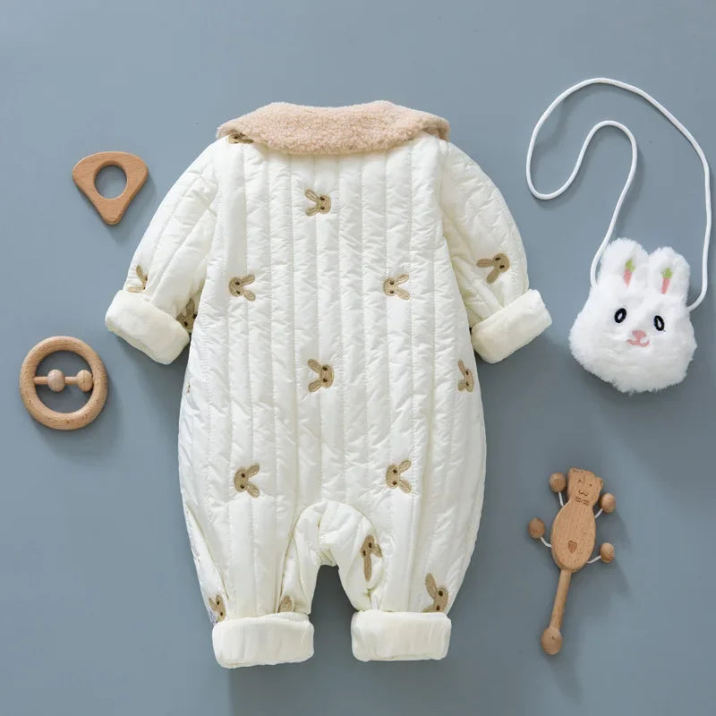 Embroidered Rabbit Chicks Baby Clothes Newborn Rompers 2024 Winter Cotton-padded Infant Girls Ju ...