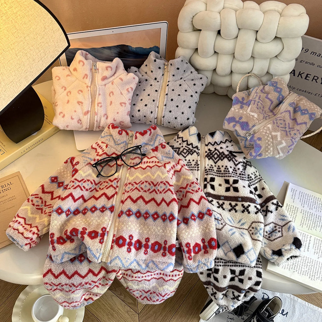 0-4 Years Old Toddler Suit Winter Flannel Home Outdoor Suit Children Pajamas Boy Girl Cartoon Thick Coral Velvet Two-Piece Set