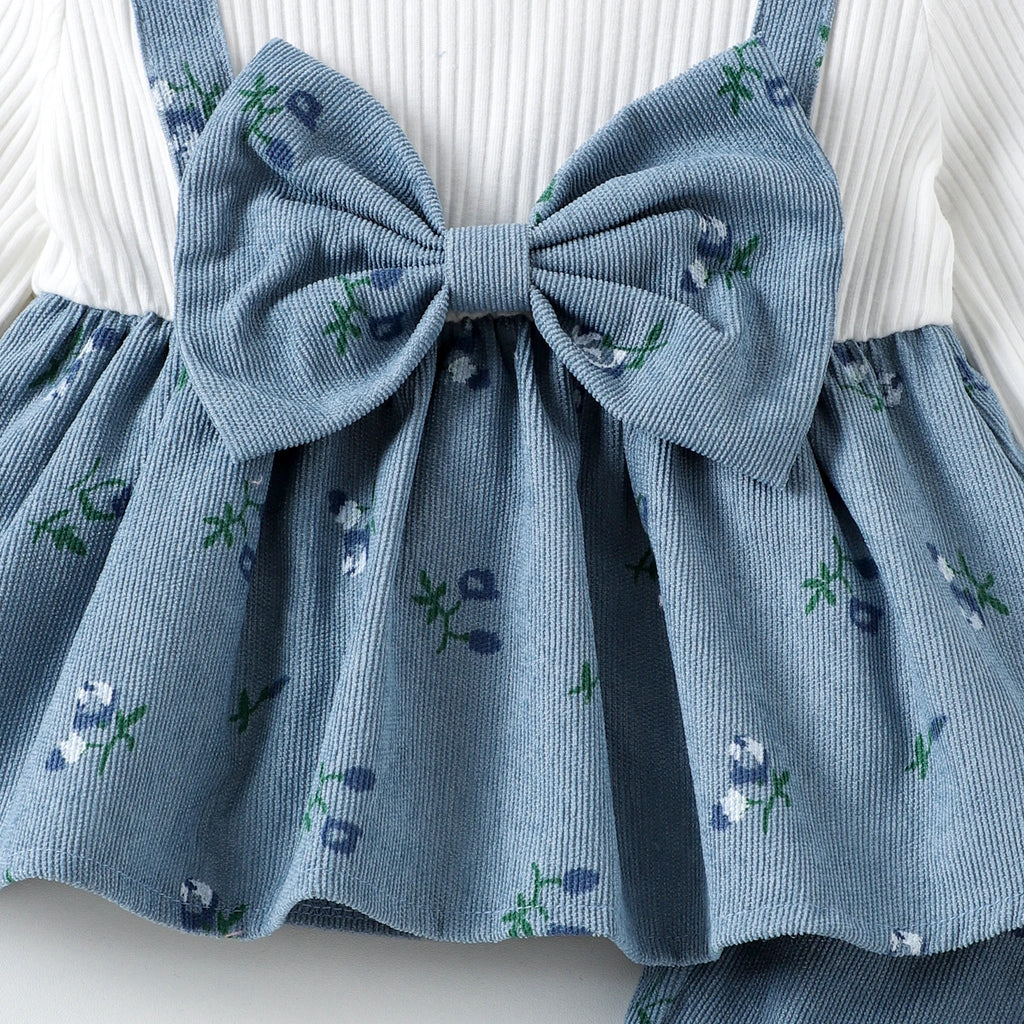 Spring and Autumn New Style Girls Are Sweet and Comfortable 1-4 Years Old White Long-Sleeved Color Matching Top + Trousers