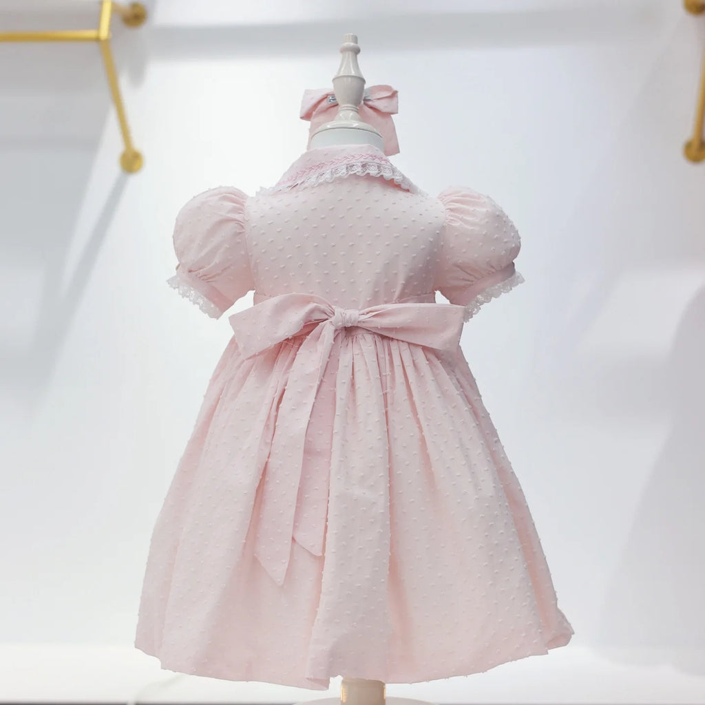 0-12Y Baby Girl Summer Pink Handmade Embroidery Smocked Dress With Pants for Eid Birthday Party Holiday Photography Casual A186