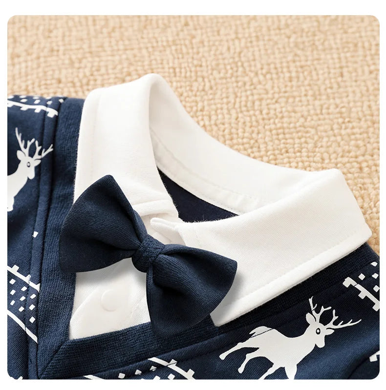 Newborn Gentleman Style Clothes Spring And Autumn Long Sleeved Pure Cotton Jumpsuit British Handsome Baby Boy Wedding Costume