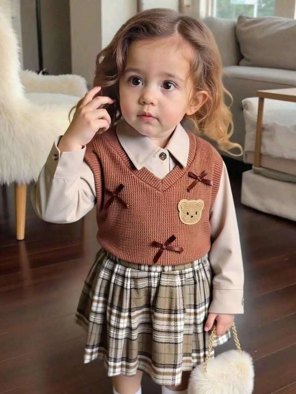 Baby Girls Clothing Sets Cute Style Knit Vest + Shirt + Plaid Pleated Skirt 3pcs Baby Suits 6 9 12 18 24 36 Months Kids Clothes