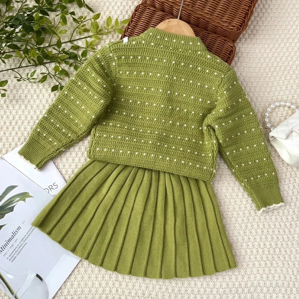 2-6 Years Old Cute Baby Girls Outfits Autumn and Winter New Knitted Sweater and Short Skirt Children's Sweet Princess Clothing