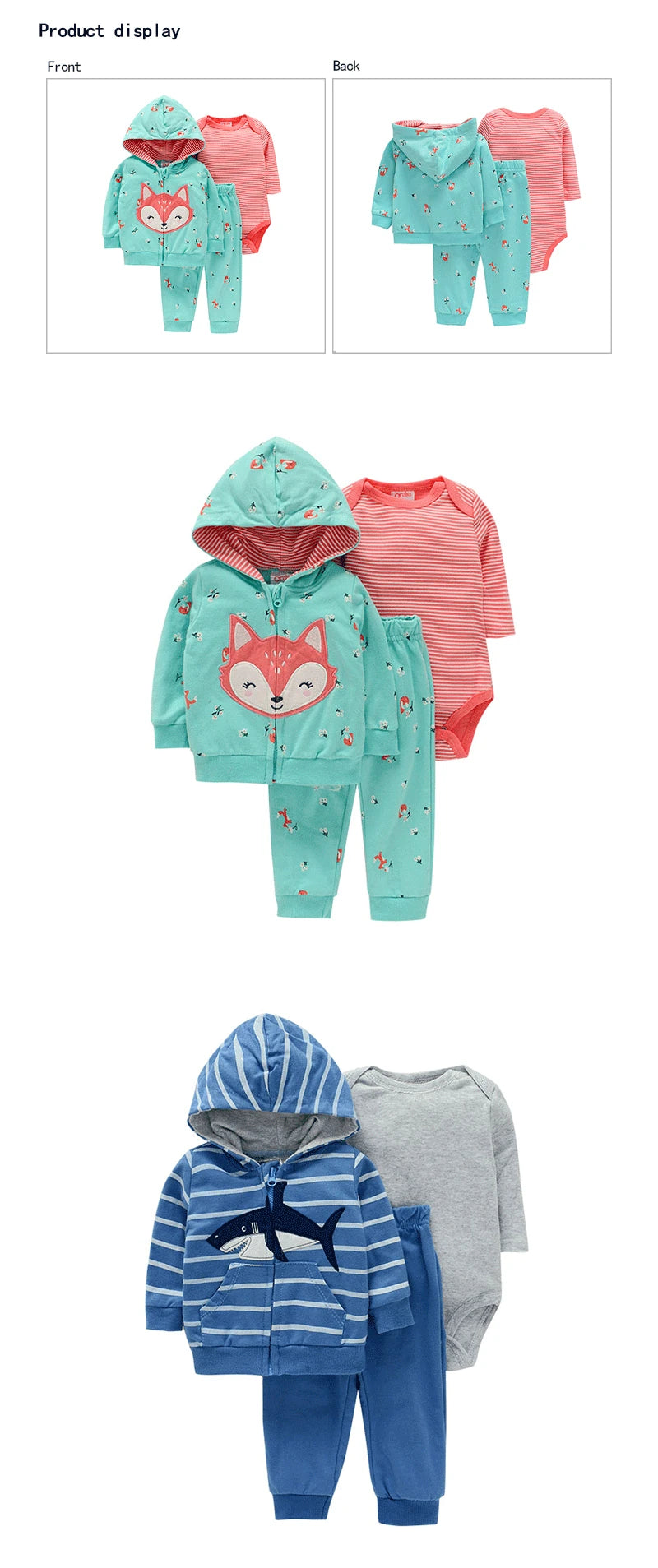 3pcs Baby Clothes Set for Newborns Toddler Girl Boy Clothes Hooded Jacket Trousers + Bodysuits 3pcs Child Sets Infant Outfits