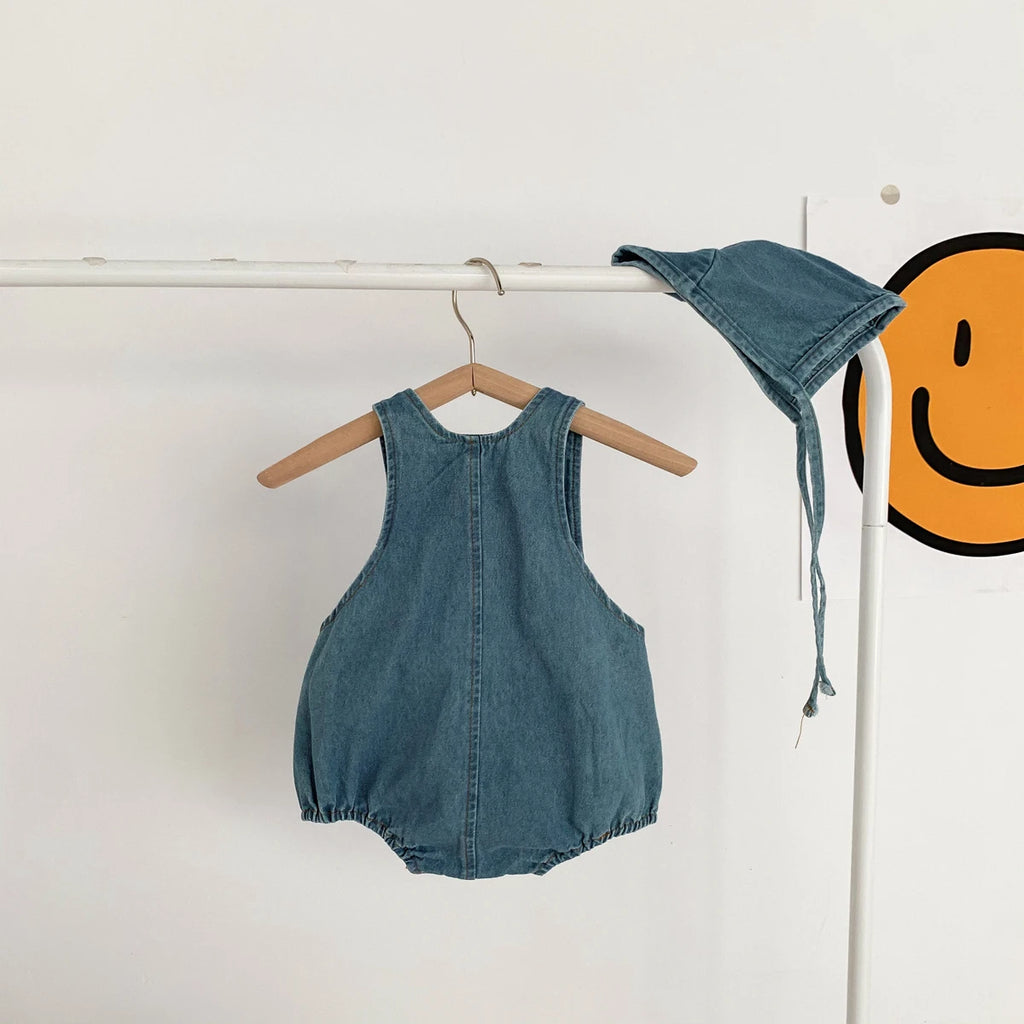 Baby Clothes Denim Sling Romper Infant Onesie Newborn One-piece 0-3 Years Old Complimentary Hat