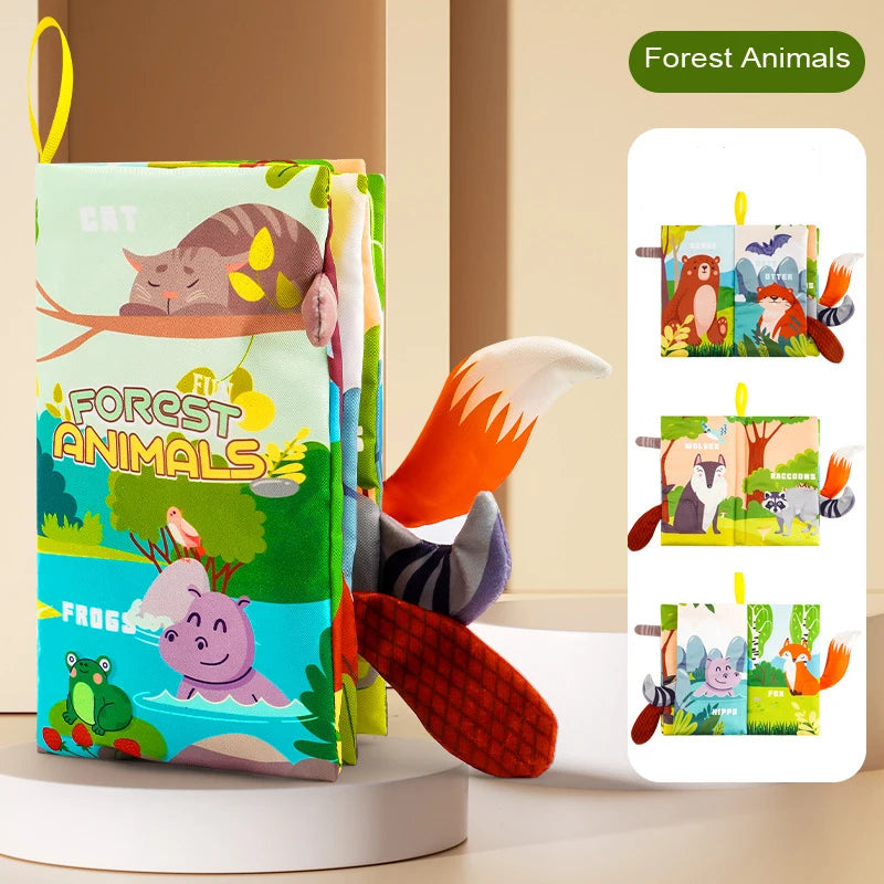 Baby Soft Cloth Tail Book – Montessori Sensory Crinkle Book with Animal Tails for Infant Early Learning