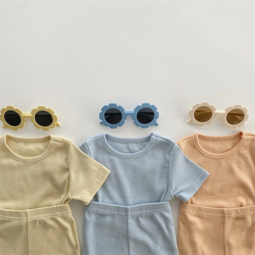 Baby Cotton Ribbed Clothes Set Short Sleeve Tops + Shorts 2pcs Suit Candy Color Baby Girl T Shirts Solid Boys Shorts Outfits