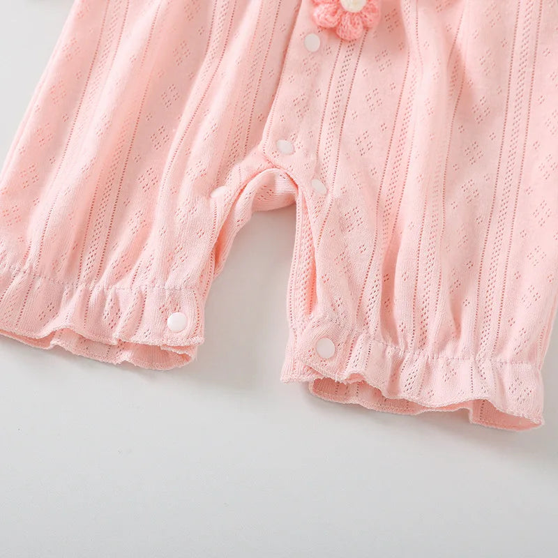 2025 Summer Newborn Baby Girl  Pink Thin Short-Sleeve Romper Princess Style Cute Pure Cotton Baby Girl Clothes