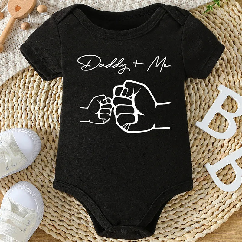 Newborn Baby Boys Girls Clothes Infant Cartoon Daddy and Me Print Short Sleeve Bodysuit Summer Romper Infant Jumpsuit