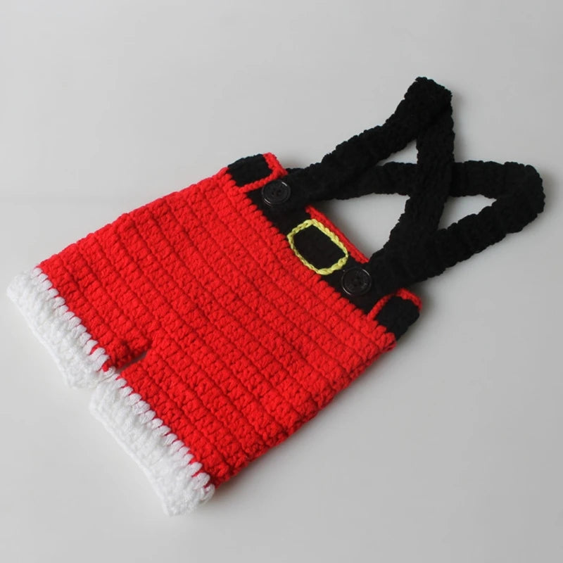 Knitted Clothes Christmas Baby Photography Props Outfits Santa Red & White Hat Pants for Infant Newborn Kid A2UB