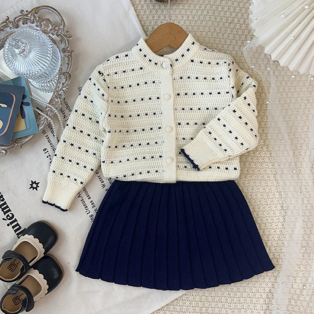 2-6 Years Old Cute Baby Girls Outfits Autumn and Winter New Knitted Sweater and Short Skirt Children's Sweet Princess Clothing