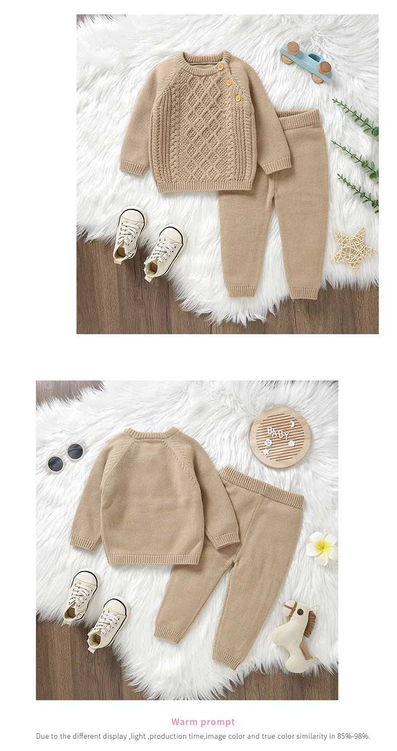 Newborn Baby Clothes Set Knit Infant Boy Girl Pullover +Pants Long Sleeve Autumn Kid Sweaters +Trousers 0-18M 2PCS Fashion Solid