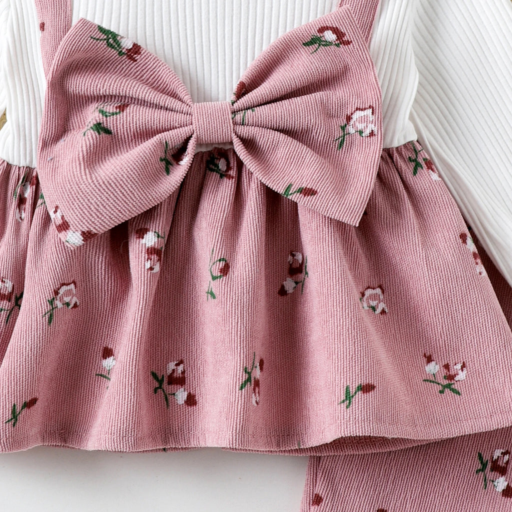 Spring and Autumn New Style Girls Are Sweet and Comfortable 1-4 Years Old White Long-Sleeved Color Matching Top + Trousers