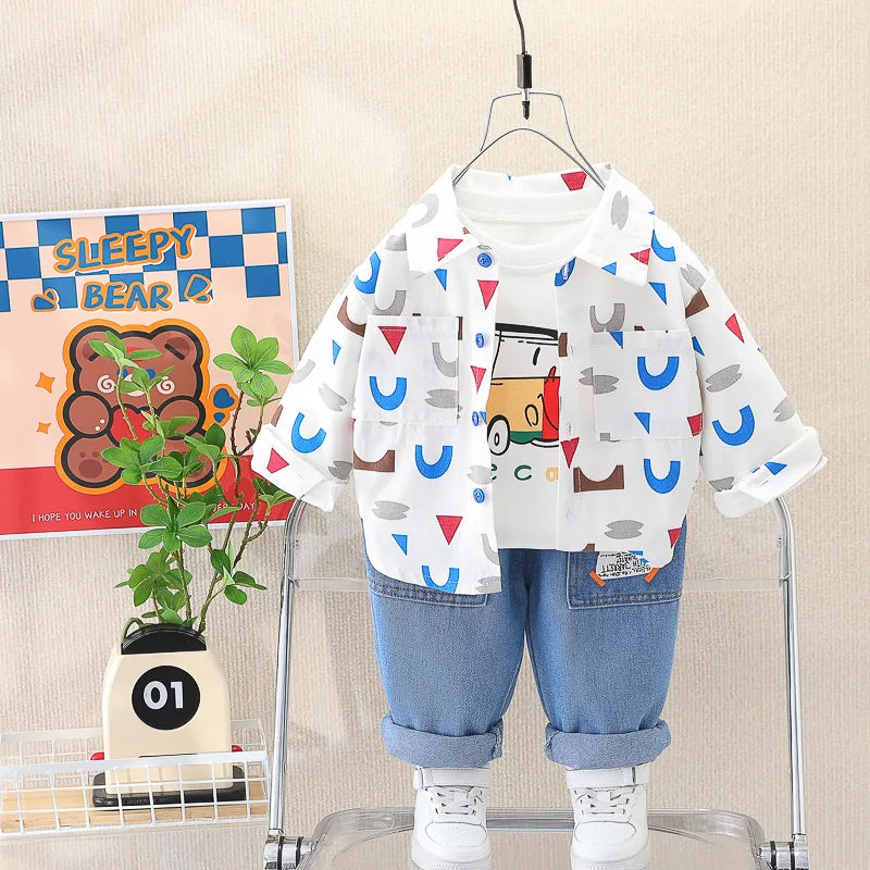 0-4 years old autumn new fashion cute car baby suit boys and girls long-sleeved striped three-piece children's sports suit