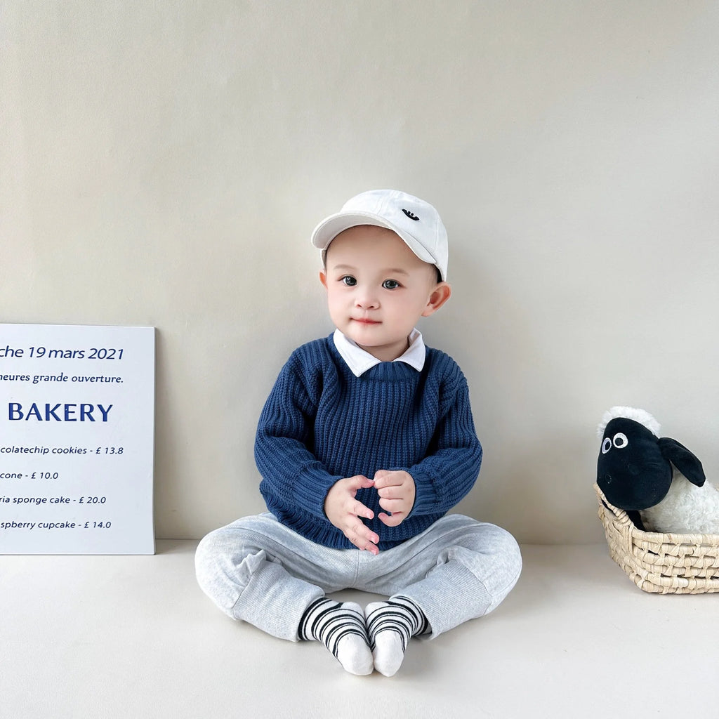 0-6Yrs Baby Boys Sweaters Spring Autumn Children Solid Color Basic Warm Knit Sweater Kids Girls Baby Pullover Sweaters Clothes