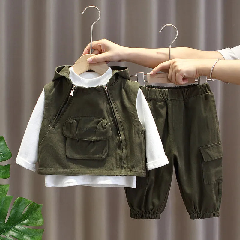 Baby Boy Autumn Clothes Kids Outfit Set New Children's Fashion Vest+T-shirt+Pants Casual Three Piece Set 80-140cm