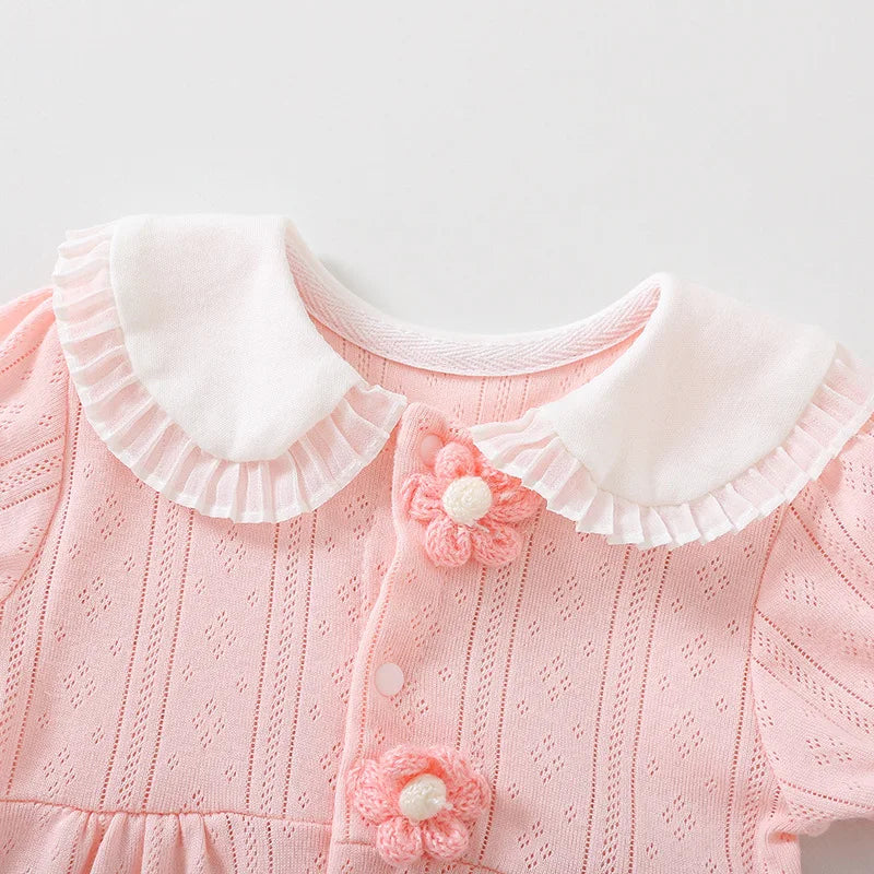 2025 Summer Newborn Baby Girl  Pink Thin Short-Sleeve Romper Princess Style Cute Pure Cotton Baby Girl Clothes