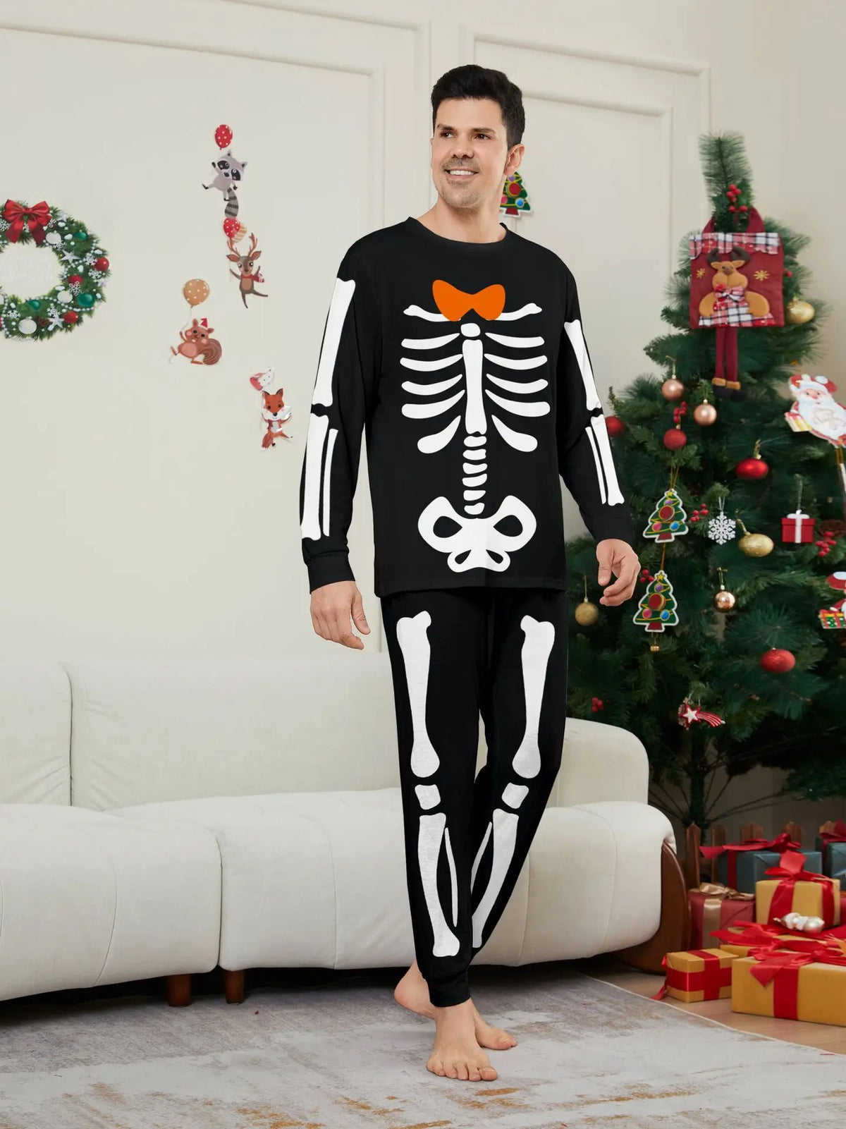 Halloween parent-child home costume European and American skull bone adult children and baby horror prank costume pajama set
