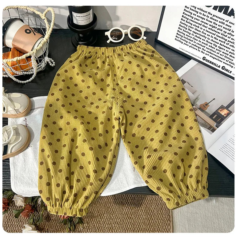 1 to 6 Years Spring Printed Casual Sweatpants Kids Girls Boys Corduroy Pants Loose Design Soft Children Trousers