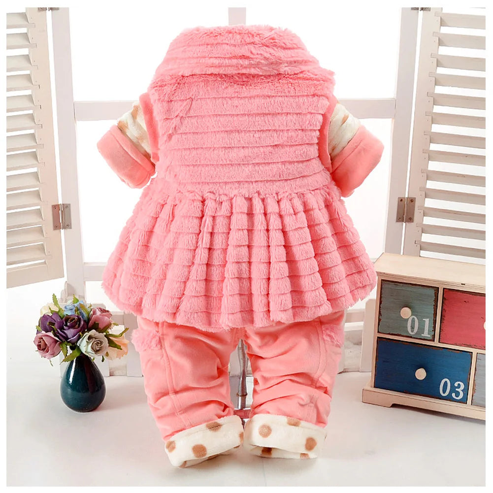 Flannel Babies Suit, -Piece Toddlers Clothes Set,Long Sleeve Tops+Waist Coat+Pants,Sweet Cute Girls Winter Cotton Snowsuits