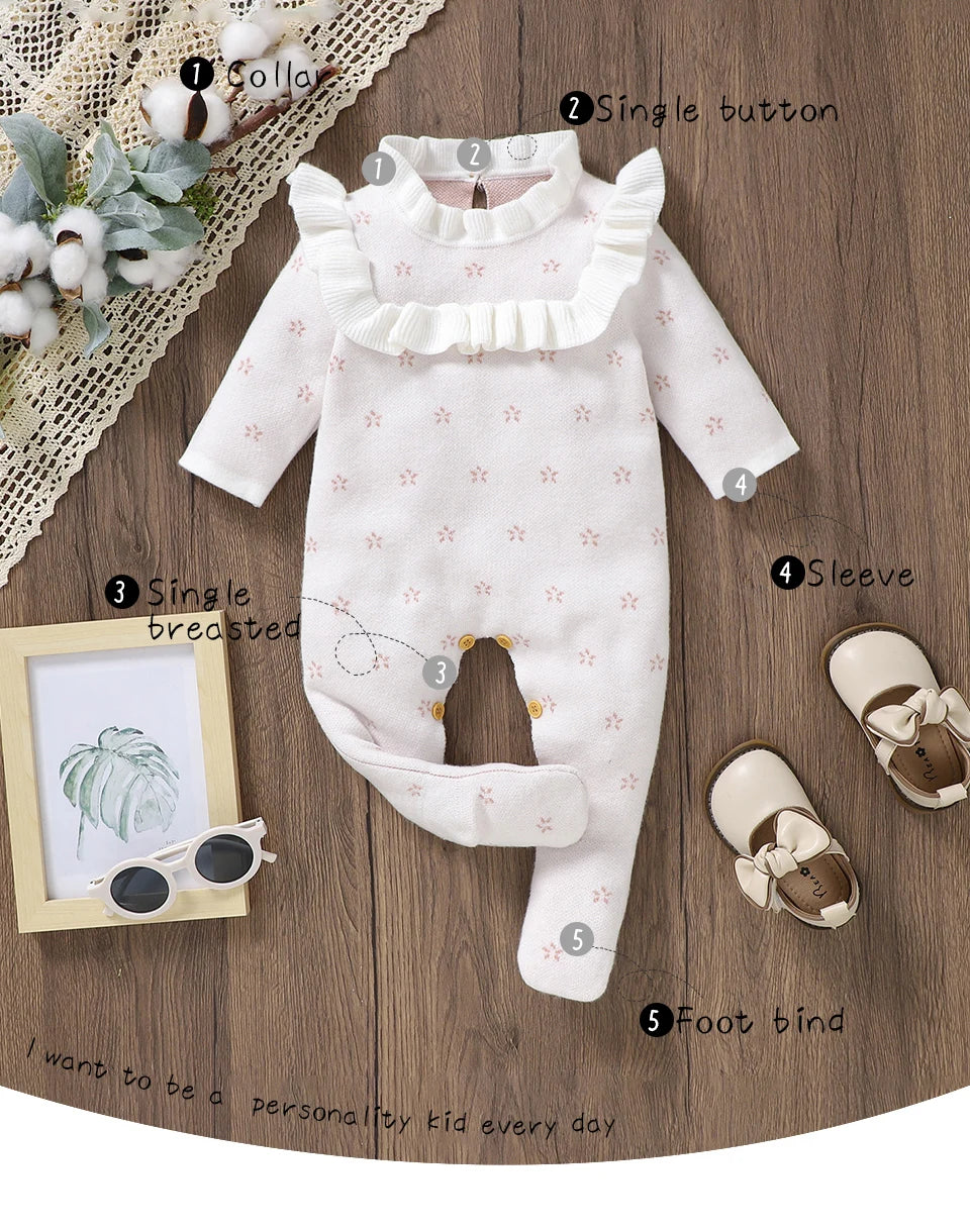 0-18m Winter Baby Clothes Autumn White Casual Outerwear Newborn Infant Boys Girls Long Sleeve Rompers Jumpsuits Children Outfits