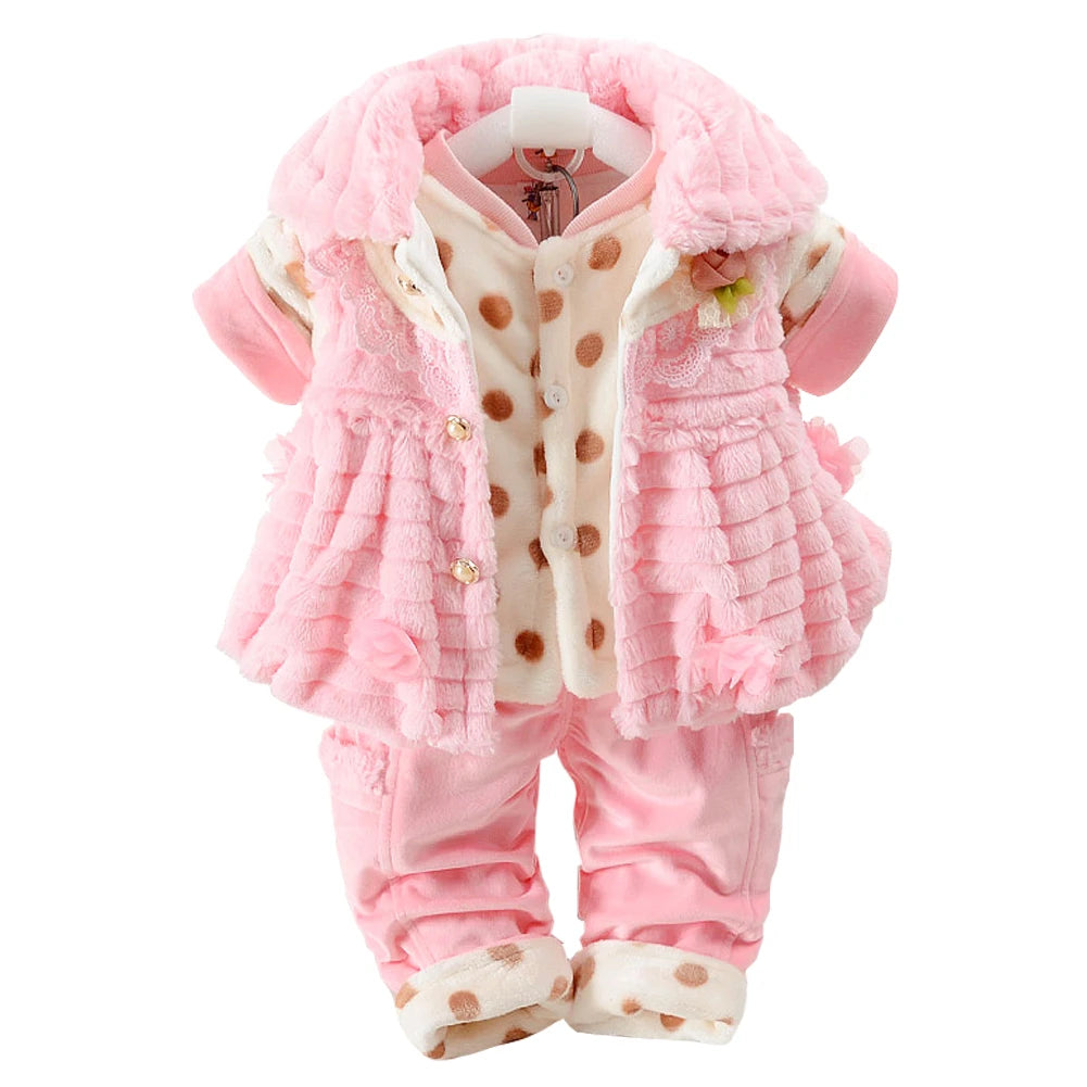 Flannel Babies Suit, -Piece Toddlers Clothes Set,Long Sleeve Tops+Waist Coat+Pants,Sweet Cute Girls Winter Cotton Snowsuits
