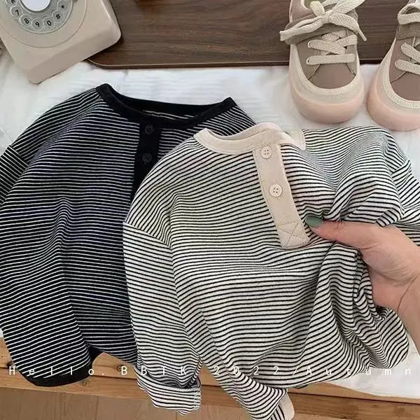 Children's Spring Autumn Long Sleeved T-shirt Boys Girls Korean Striped Children's Bottoming Shirt Baby Simple Top