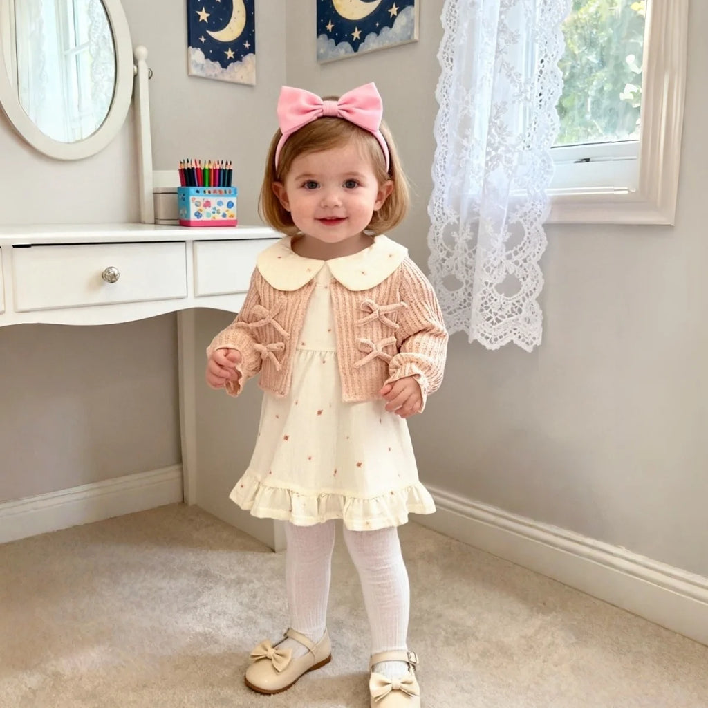 Autumn And Winter New Baby Girl Dress Sweet Bow, Imitation Cardigan Princess Dress Children'S Clothing (9 Months To 3 Years Old)