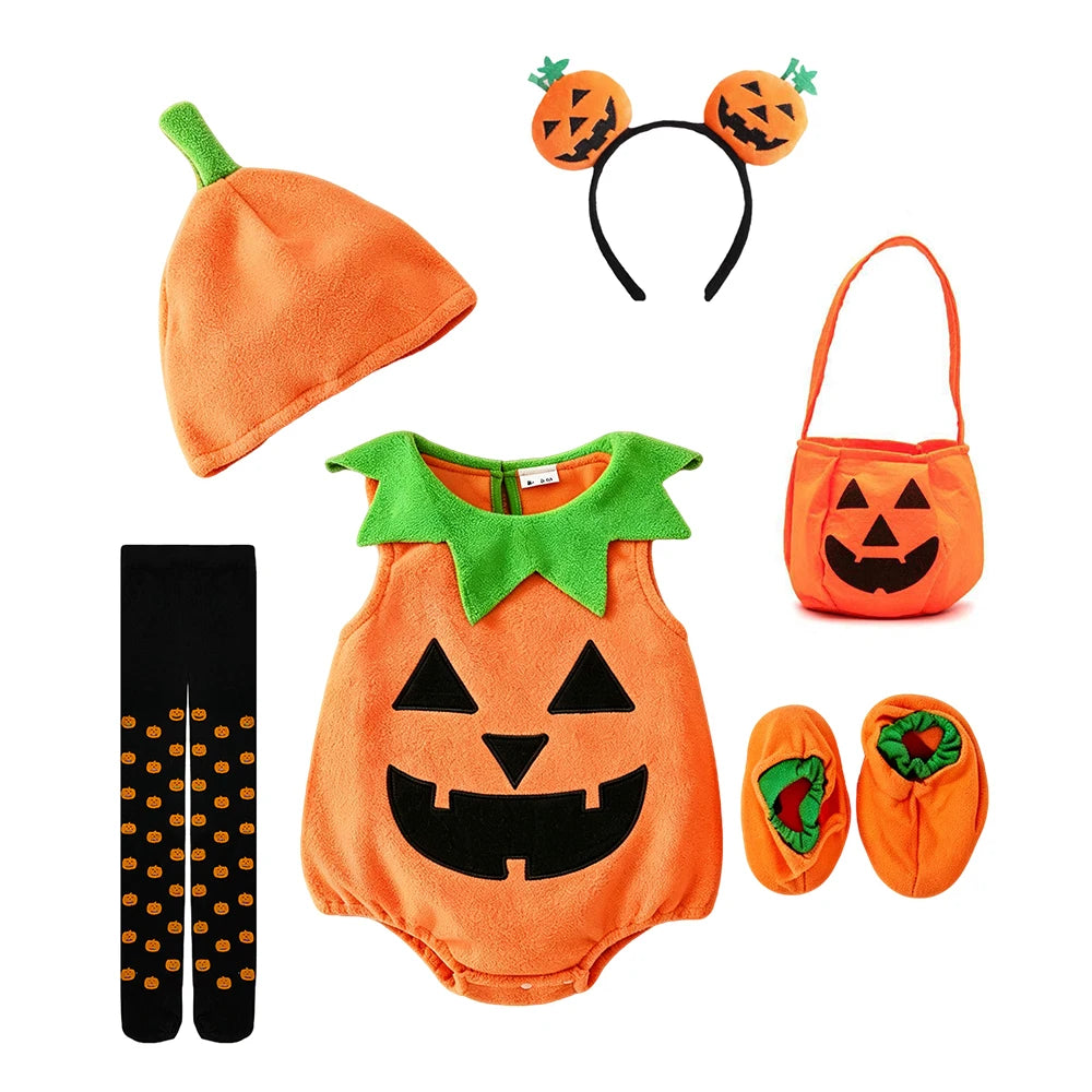 Halloween Baby Romper Cute Pumpkin Embroidery Infant Onesie Crawler Outfit Daily Theme Party Costume