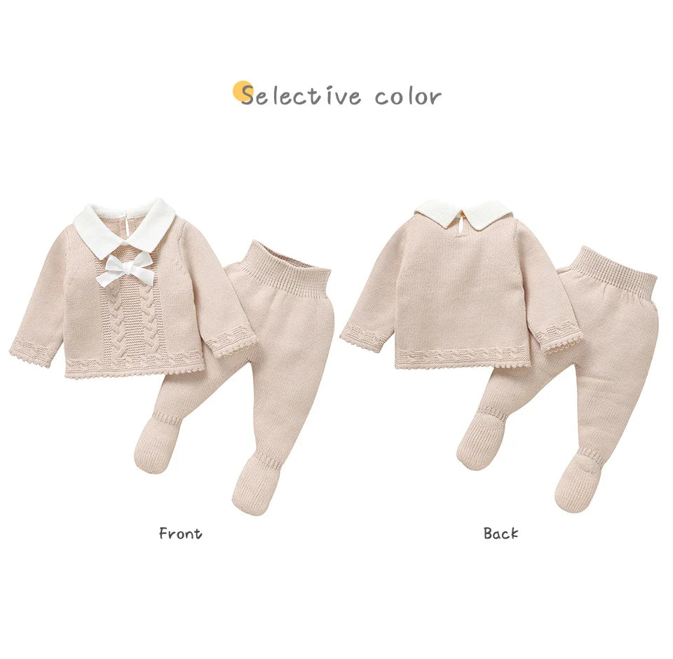 Fashion Baby Girl Clothes Sets Autumn Camel Turtle Neck Long Sleeve Knit Newborn Sweater Shirts+Pants Outfits 2pc Infant Costume