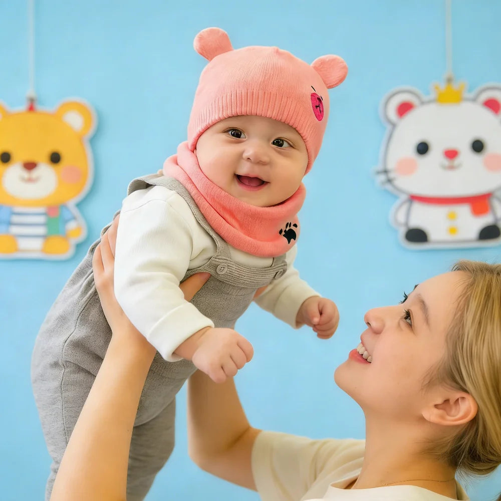 Baby Neck Warmer & Hat 2-Piece Set - Elastic Headband, Ear Protection, Warm & Cozy, Perfect Christmas Gift for Newborns