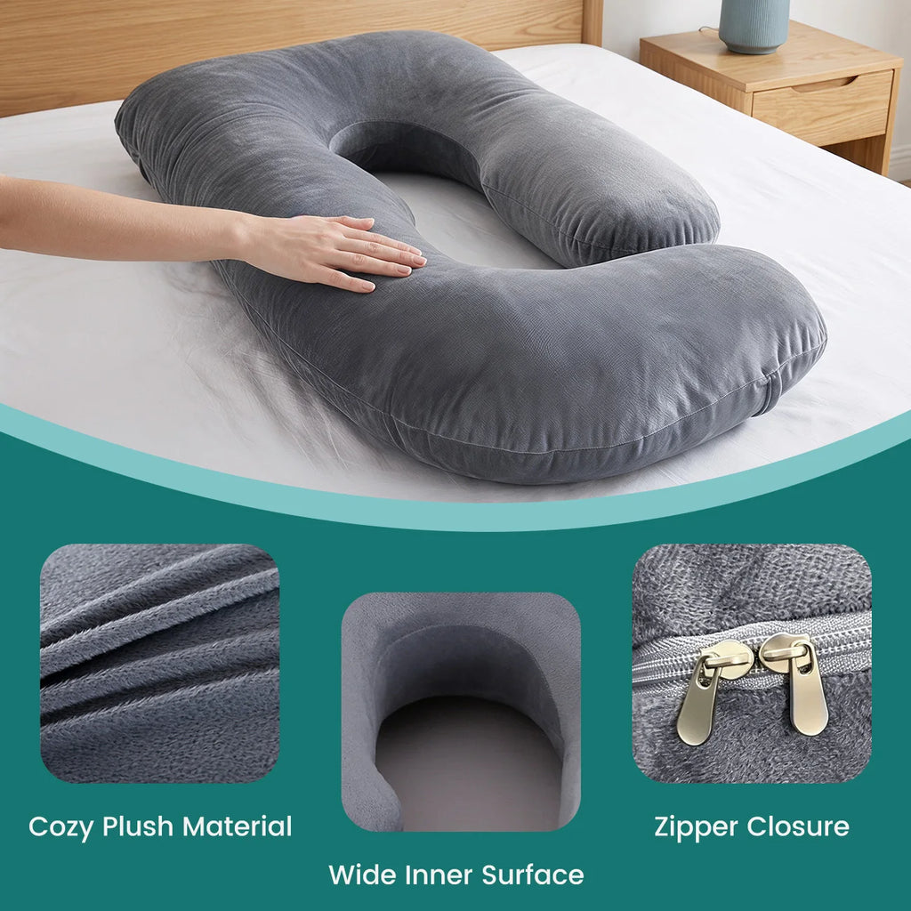 G-Shape Maternity Pillow - Full Body Support Pregnancy Pillow for Side Sleeping, Nursing & Comfort, Gray