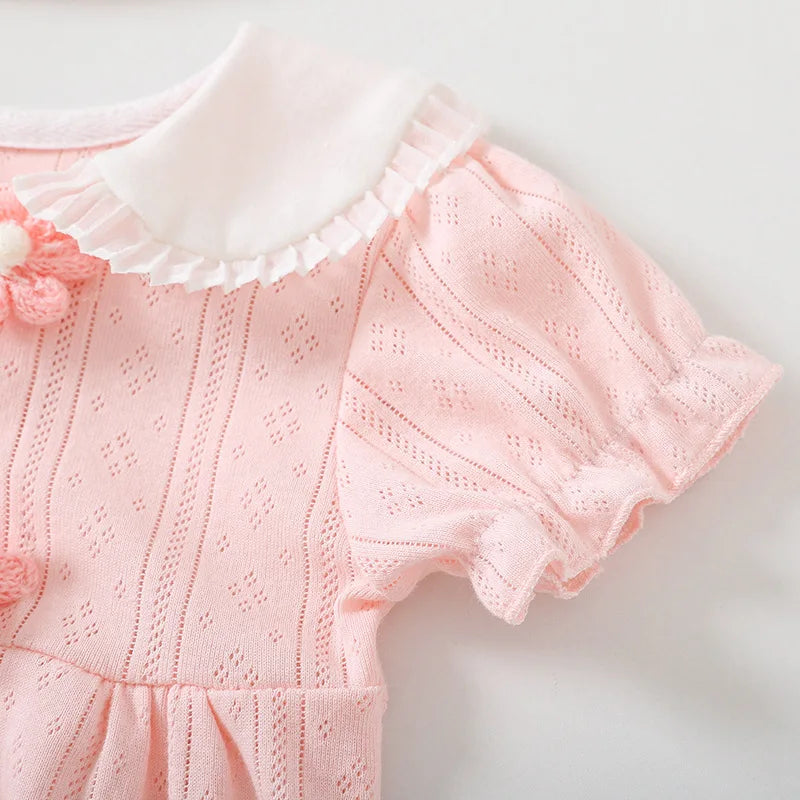 2025 Summer Newborn Baby Girl  Pink Thin Short-Sleeve Romper Princess Style Cute Pure Cotton Baby Girl Clothes