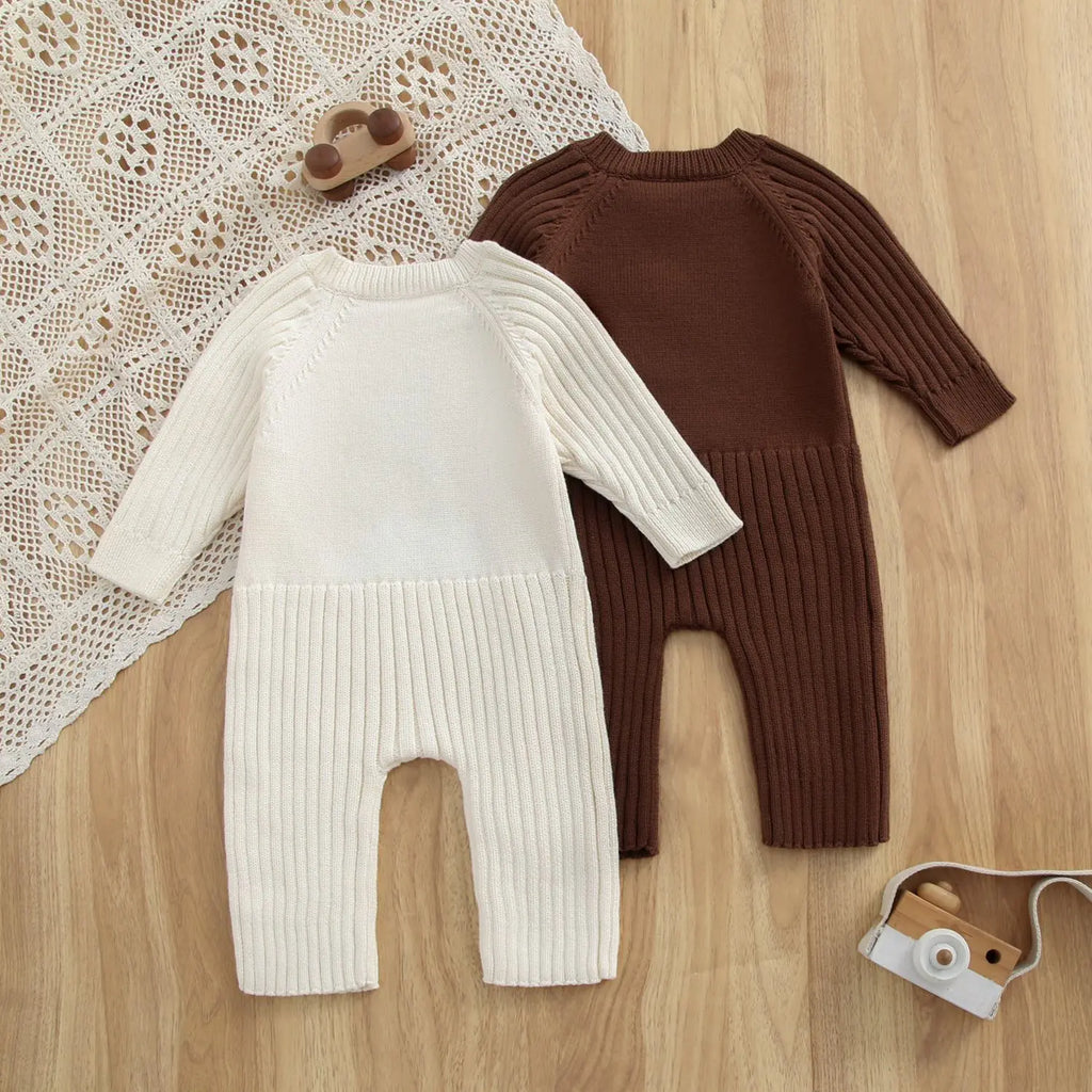 2026 Autumn Baby Clothes Cute Deer Print Infant Girls Knit Rompers Full Snap Button Infant Sweater Jumpsuit