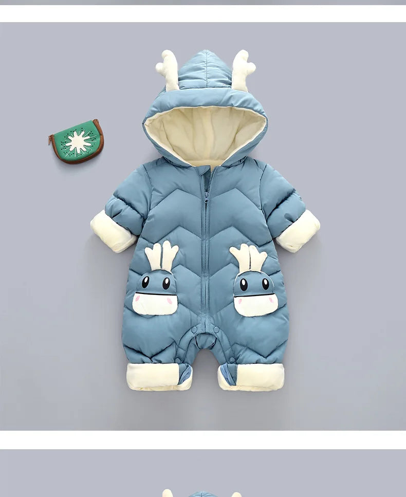 Newborn Clothes  Winter Cozy Winter Jumpsuit for Newborns, Warm Snug-Fit Romper with Hood, Soft Active Play Wear for Babies