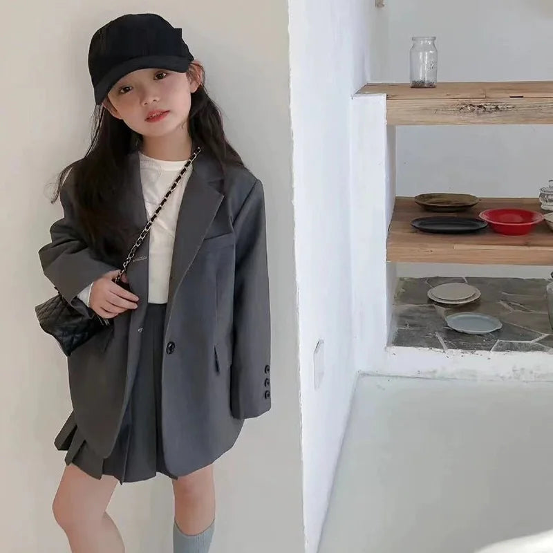 2026 Spring Winter Girls Kids 2 Piece Child Outfits Teenager Suit Set Slim Blazer Jacket Top + Mini Pleated Skirt 4 5 10 12 Year