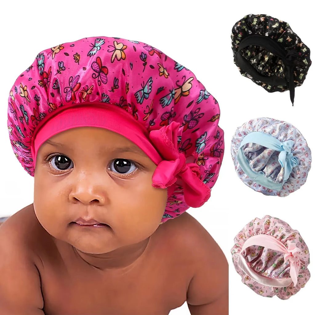 Satin Bonnet for Baby Hair Care Night Sleep Silk Beanie Hat Newborn Baby Girls Children Sleeping Bonnets Cap Kids Cooking Hat