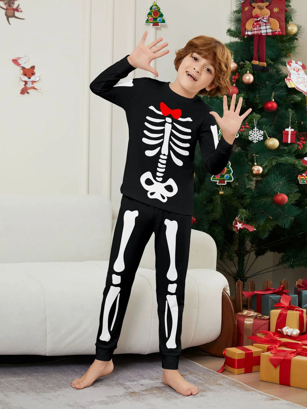 Halloween parent-child home costume European and American skull bone adult children and baby horror prank costume pajama set