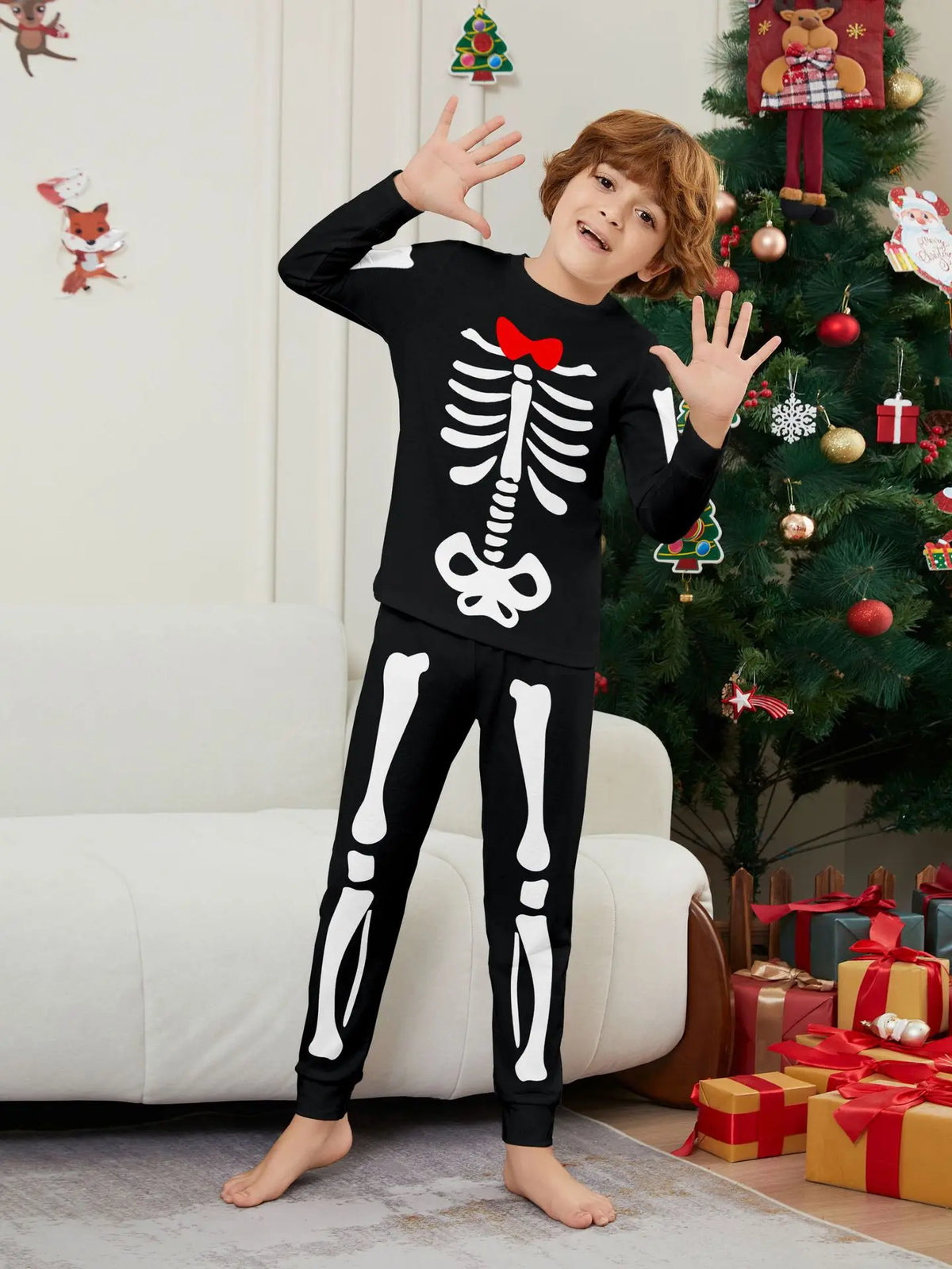 Halloween parent-child home costume European and American skull bone adult children and baby horror prank costume pajama set