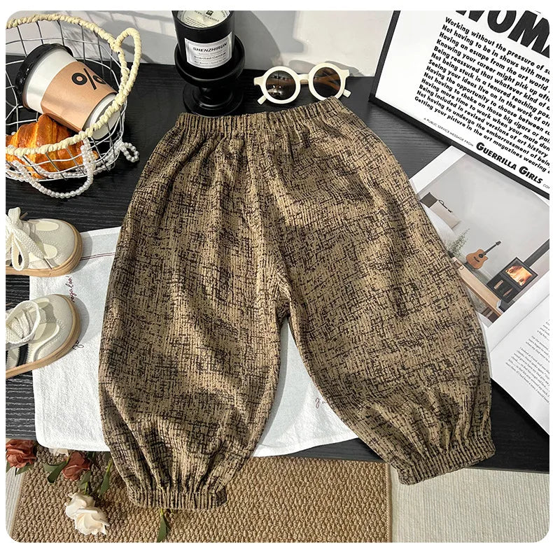 1 to 6 Years Spring Printed Casual Sweatpants Kids Girls Boys Corduroy Pants Loose Design Soft Children Trousers