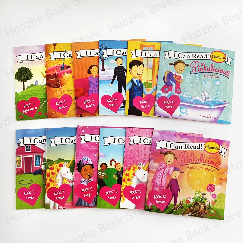 12 Books Pinkalicious I Can Read Phonics English Picture Book Story Pocket Book for Children Kids Montessori Bedtime Reading