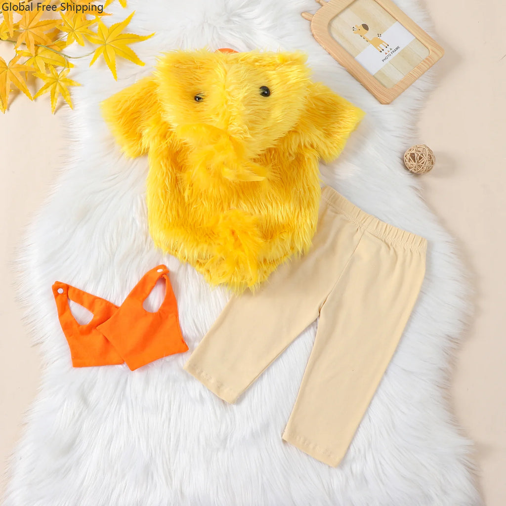 Halloween Christmas Party Baby Girl Boy Cosplay Chicken One-piece Clothes Cute Plush Short-sleeved Hooded One-piece Pants Set