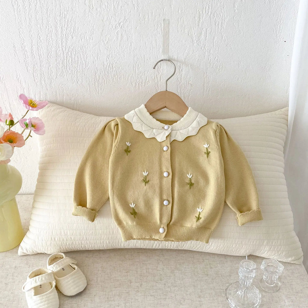 ZOETOPKID Autumn 0-3Yrs Children Clothes Infant Baby Girls Knitting Cute Embroidered Cardigan Newborn Baby Girls Sweater Coat