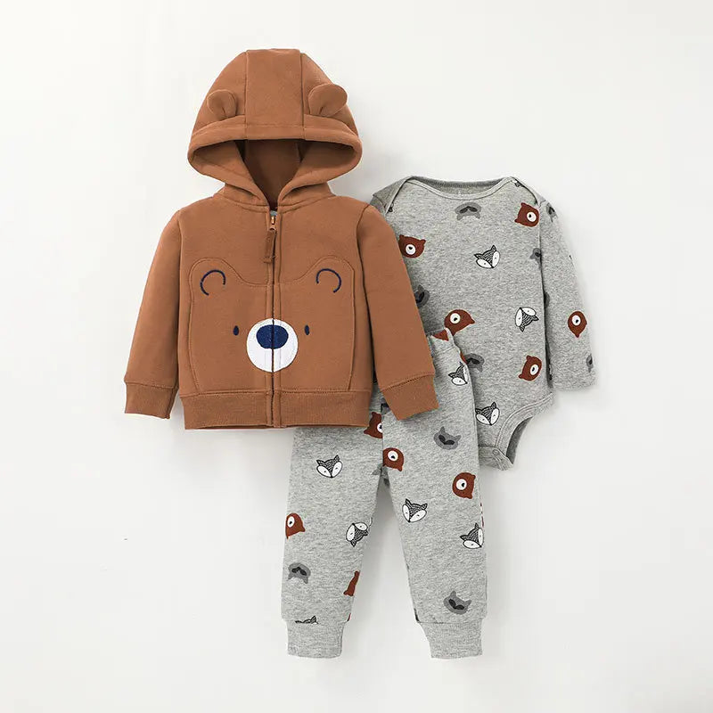 Newborn Infant Baby Girl Boy Clothes Sets Spring Autumn Cotton Long-Sleeve Hooded Coat+Romper+Trousers 3PCS Warm Kids Clothes
