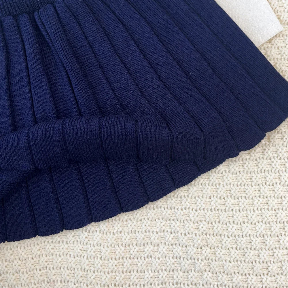 2-6 Years Old Cute Baby Girls Outfits Autumn and Winter New Knitted Sweater and Short Skirt Children's Sweet Princess Clothing