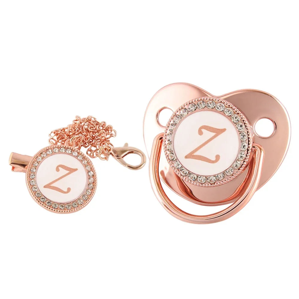 26 Letters Baby Pacifier Clip Rose Gold Bling Pacifiers Holder Silicone Soother Nipple Dummy Baby Shower Gifts