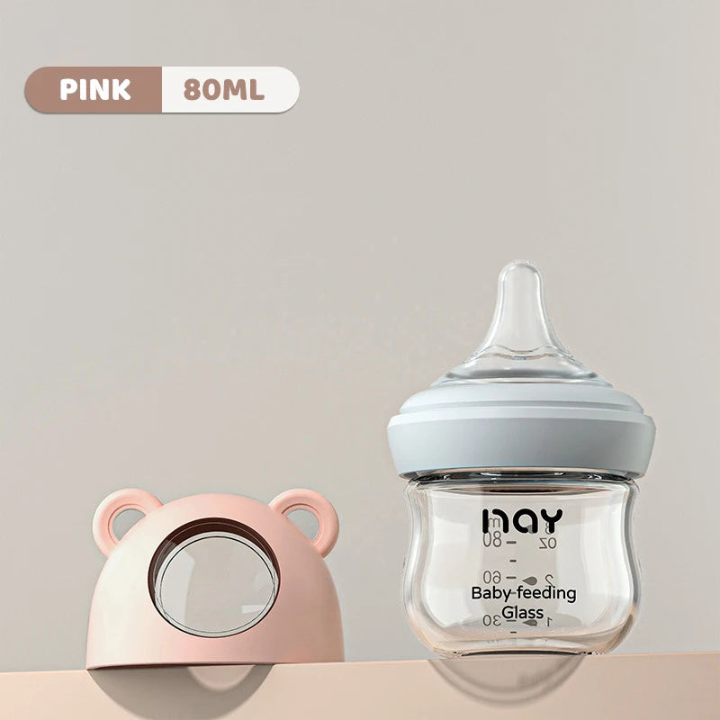 160ML/ 240ml Glass Milk Bottle for Newborn Babies Feeding Bottle Anti-Choke Baby Bottle Infant BPA Free 0-1Y