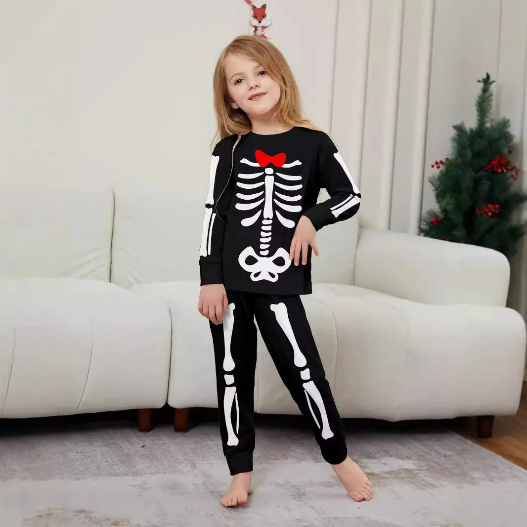 Halloween parent-child home costume European and American skull bone adult children and baby horror prank costume pajama set